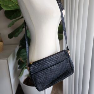 Ganson Vintage Woven Midnight Blue Navy Leather Crossbody Messenger Bag